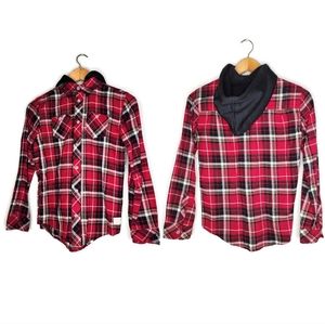Weatherproof Vintage Boys Plaid Flannel Hooded Shirt Size 10-12